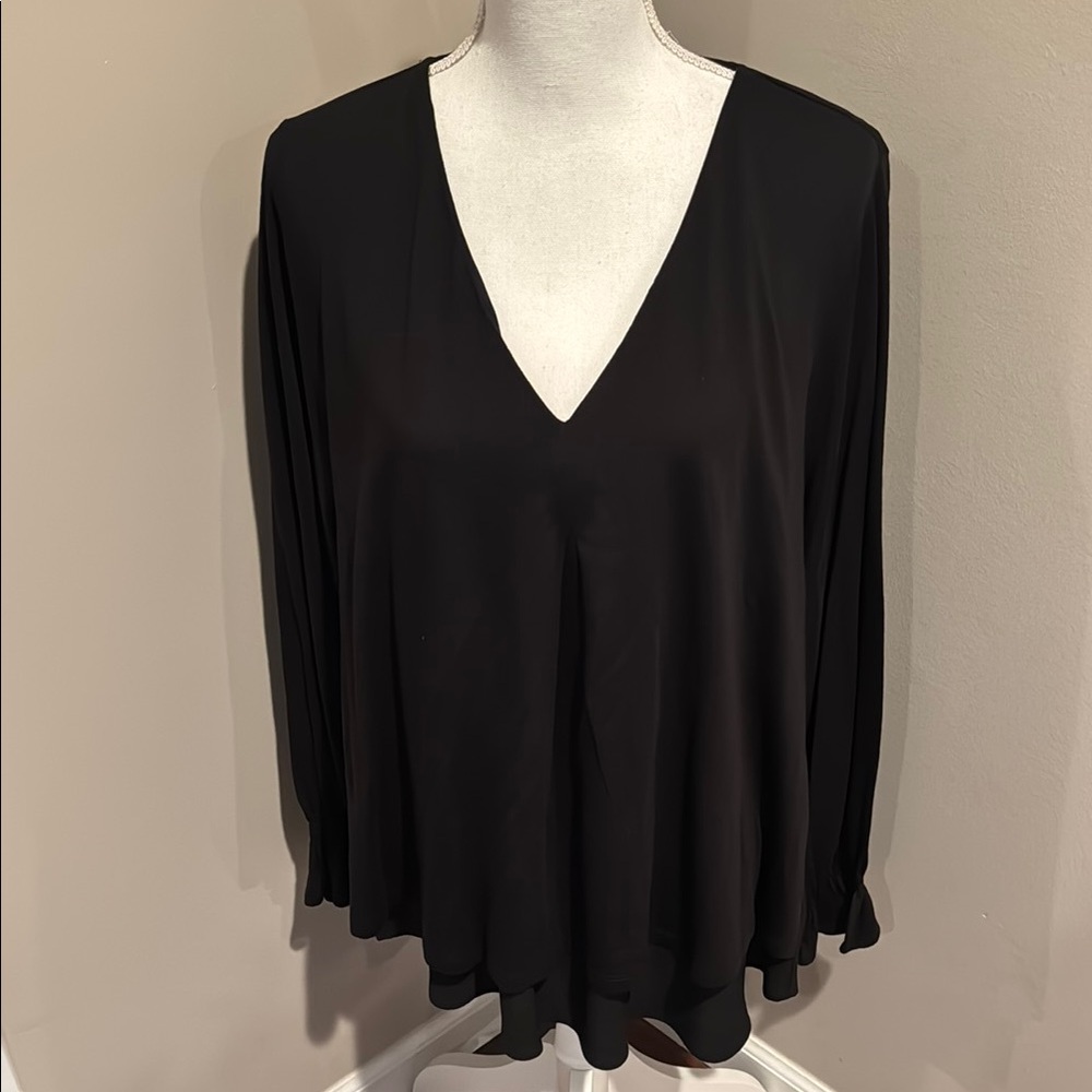 Michael by Michael Kors black V-neck long sleeve with ruffles double layer top